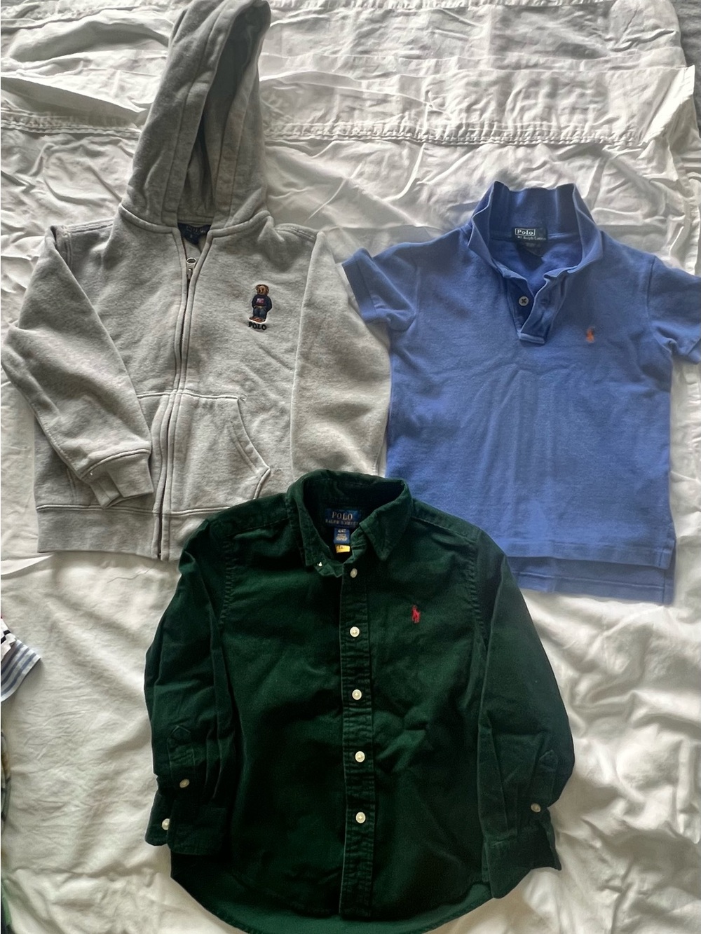 Ralph Lauren Green Corduroy Button-Down, Blue Polo & Gray Hoodie Set